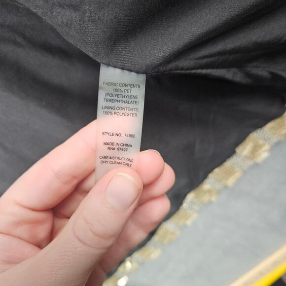 Dolce Cabo Gold Stripe Sequin Open Front Jacket Glam NYE Holiday Party Blazer - Picture 4 of 8